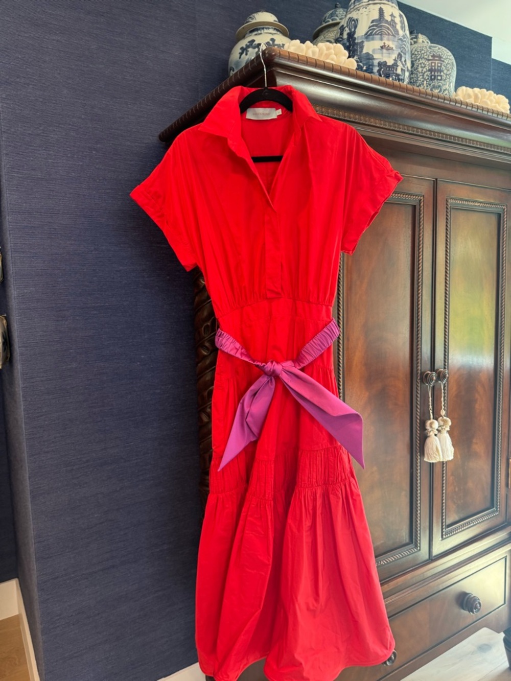 Silvia Tcherassi Red Maxi Dress with Purple Sash